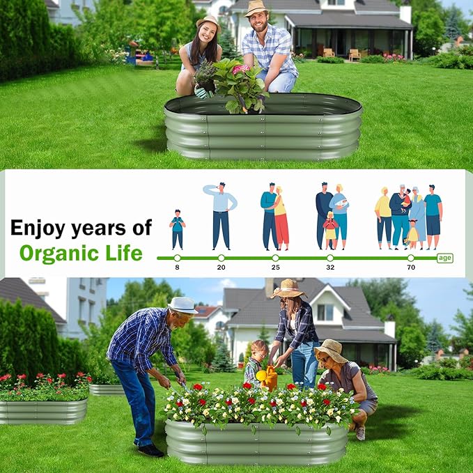 Olive Green 4x2x0.9ft Raised Garden Bed, Deep Metal Garden Bed, Large Galvanized Raised Garden Beds Outdoor, Raised Planter Box Kit for Vegetables, Flowers, Fruits