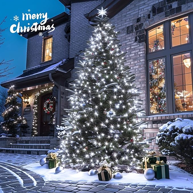 JMEXSUSS 800 LED White Christmas Lights Outdoor, 272ft 8 Modes Christmas Tree Lights Green Wire, Waterproof Led Christmas String Lights for Outside Indoor Xmas Party Tree Decor