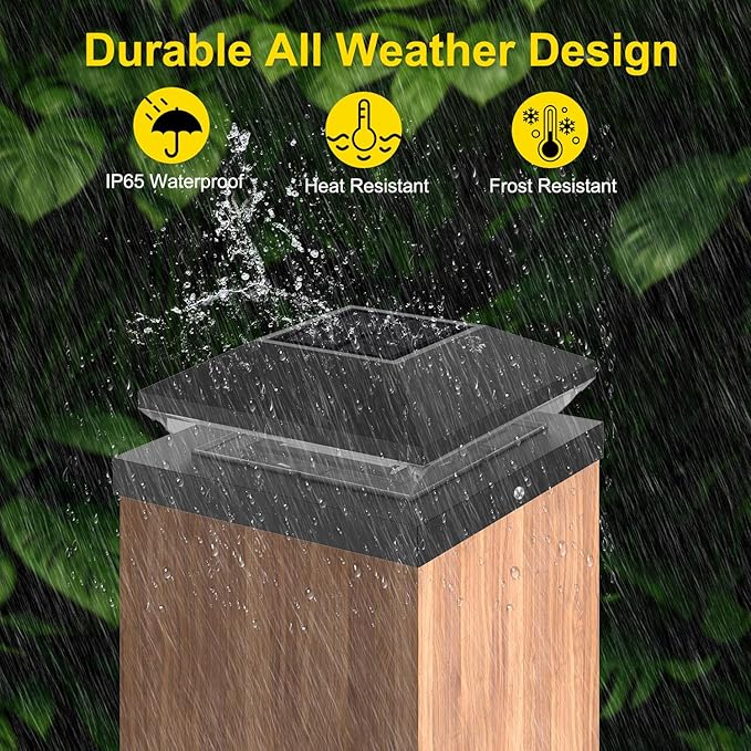 T-SUN Solar Post Cap Lights for 4x4/5x5/6x6 Posts (Wooden/Vinyl) | Waterproof Outdoor Solar Post Lights with Dual-Color Modes | Fence, Deck, Porch & Garden Lighting (6-Pack, Black)