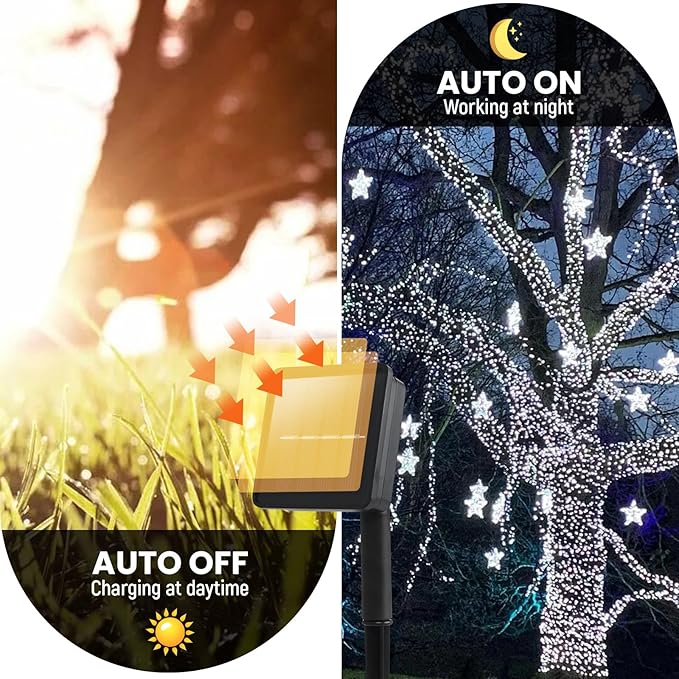 Dailyart Solar String Lights Outdoor, 82ft Cool White Solar String Lights 200 Led Solar Fairy Lights for Outside Waterproof 8 Lighting Mode Solar Lights for Outside,Garden,Courtyards,Trees