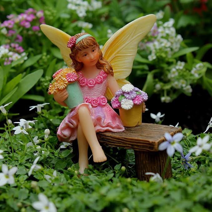 Fairy Garden Accessories Outdoor - Fairy Garden Kit with Fairies for Fairy Garden - Miniatures for an Outdoor Garden, a Fairy Tree Swing, Figurines & Puppy