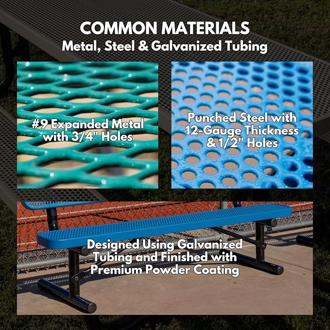 Heavy-Duty Outdoor Bench Thermoplastic Coated, Expanded Metal, Commercial-Grade Seating, Made in America (Inground Without Back, 8 Ft, Textured Copper)