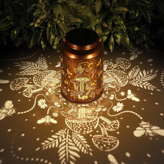 Solar Lanterns Outdoor Waterproof Bee Mushroom Decoration Gifts for Women Mon Grandma Hanging Solar Lights for Outside Metal LED Lanterns for Yard, Patio, Garden Decor
