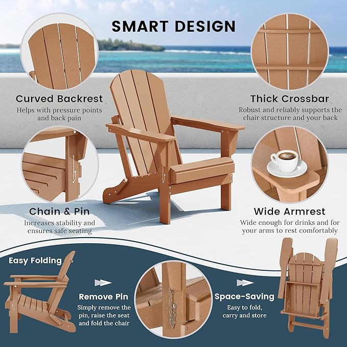 Westin Outdoors Laguna WO Home Furniture Adirondack Chair 2 PCS Set Outdoor Folding Patio Chair for Bon Fire Pit Garden Lawn Backyard Lounging Relaxing (Teak)