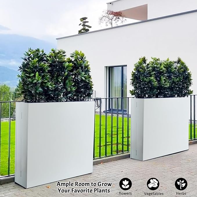 Metal Rectangular Planter, 35.5"x 10"x 28" White Planter Box for Outdoor, Easy Installation Galvanized Steel Planter with Drainage Holes, Outdoor Planter for Porch/Patio/Garden