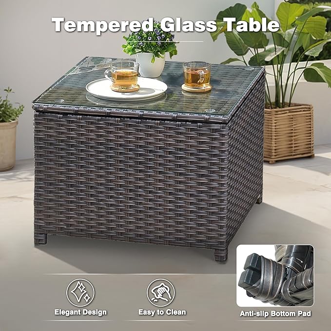 ovios 6 Pieces Patio Furniture Set, Outdoor Wicker Sofas with Glass Coffee Table and Comfy Cushions, All Weather High Back Couch Set for Deck Porch, Brown Rattan, Beige