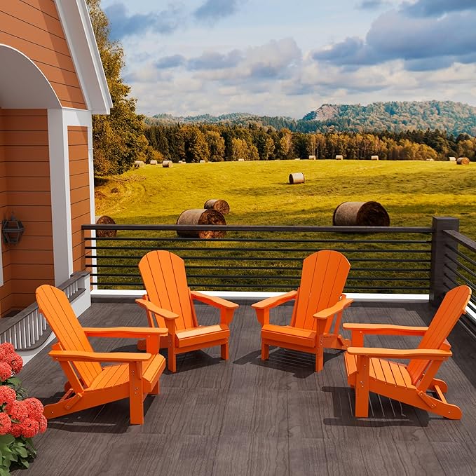 Westin Outdoors Laguna WO Home Furniture Adirondack Chair 4 PC Set Classic Outdoor Patio Folding Chair for Bon Fire Pit Lawn Backyard Beach Plastic Weather-Resistant (Orange)