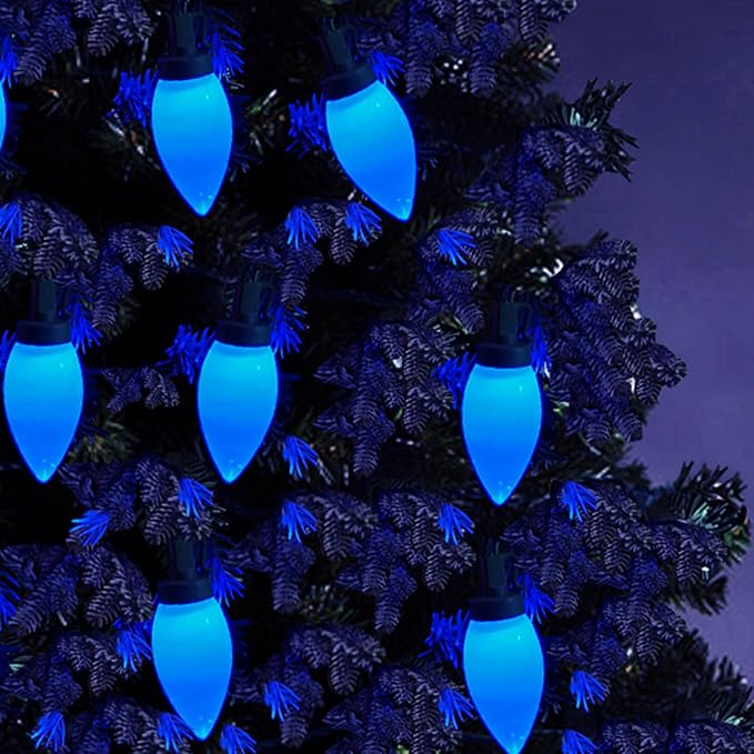 C9 Christmas Lights Outdoor 50 LED Blue Strawberry 34.5ft Waterproof Xmas String Light for Garden Yard Home Party Holiday Christmas Tree Indoor Decoration(Blue)