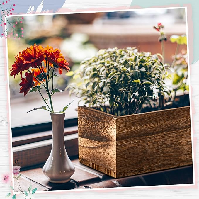 Dandat 4 Set Wood Boxes for Centerpieces Rectangle Wooden Planter Box Rustic Wood Planter with Removable Plastic Liner Floral Foam Blocks for Centerpieces Home Wedding Garden Decor (12x4 Inch)