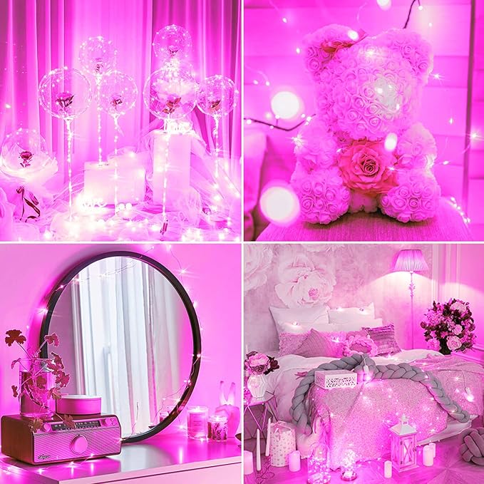 JMEXSUSS 4 Pack Pink Solar Lights, Each 33ft 100 LED Solar String Lights Outdoor Waterproof, 8 Modes Copper Wire Pink Fairy Light for Yard Patio Garden Party Wedding Decorations