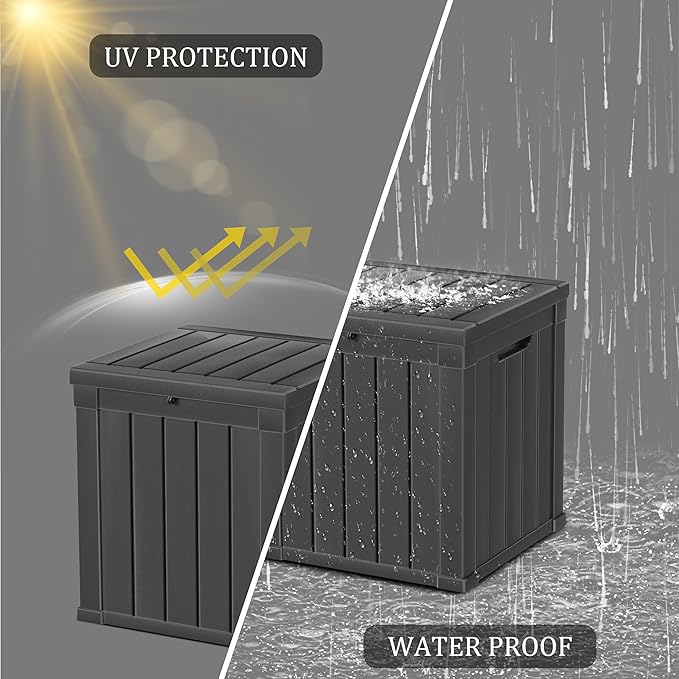 48 Gallon Outdoor Storage Box, Waterproof Resin Deck Box for Patio, Pool, and Garden, Lockable Bin for Cushions, Tools, and Accessories, UV-Resistant, Black