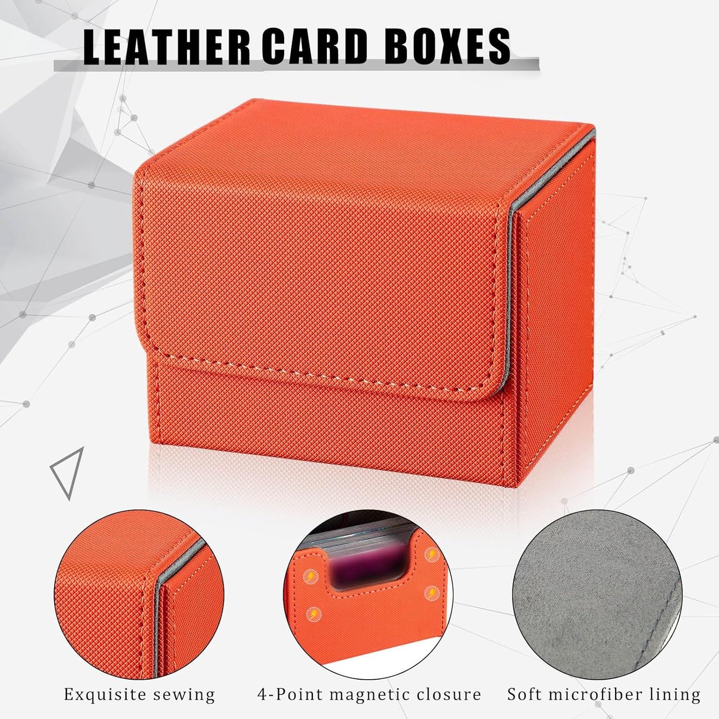 Yookeer 6 Pack Leather Deck Cases 100+ Card Deck Game Box Magnetic Playing Card Storage Box for 100 Plus Cards Compatible with Tcg(Pink,Red,Orange,Black,Blue,Green,Horizontal)