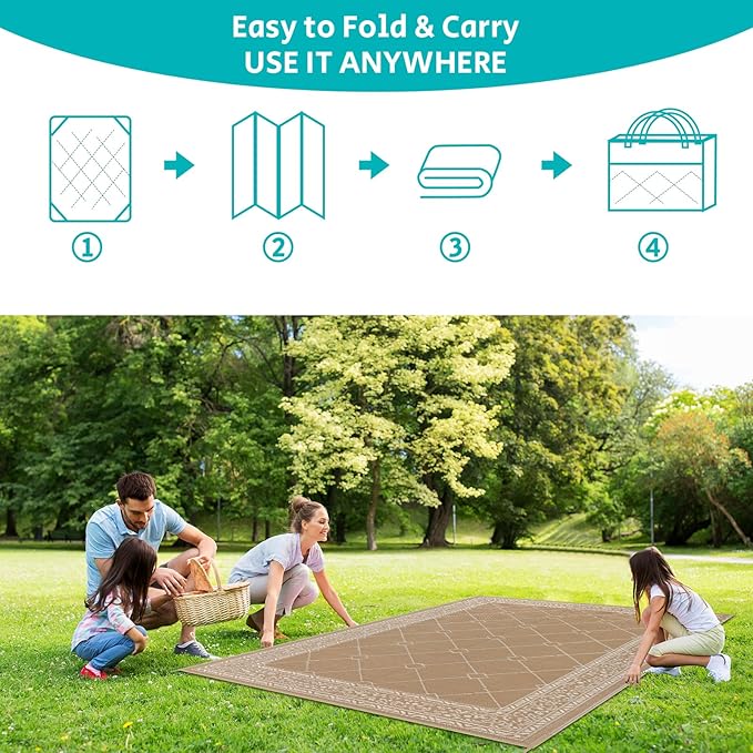 HEBE Outdoor Rug Waterproof 8x10, Reversible Plastic Straw Rug RV Camping Rug, Indoor Outdoor Patio Mat Clearance, Outside Carpet for Porch,Deck,Camper,Balcony,Backyard,Picnic