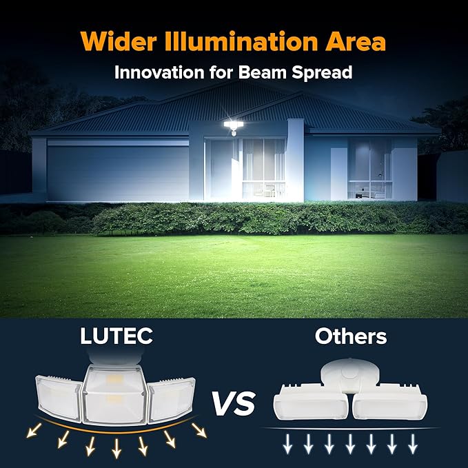 LUTEC 80W 9000LM LED Security Light Motion Sensor Outdoor Lights, 4 Head LED Flood Lights Outdoor 5000K Daylight, IP65 Waterproof, Motion Detected Lights for Outside, House, Garage, Yard (White)
