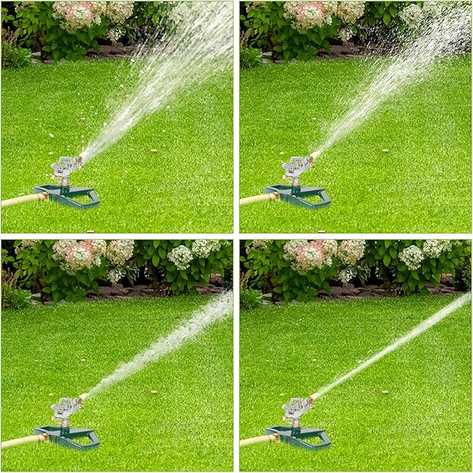 WEMADE Heavy Duty Metal Pulsating Sprinklers for Yard - 360 Degree Roating Automatic Water Sprinkler for Lawn with Metal Base, Impact Sprinklers for Large Area Covers Up to 85‘ Diameter