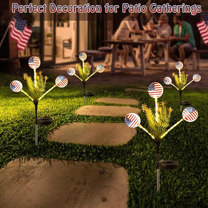 Solar Lights Outdoor Waterproof, 2 Pack American Flag Garden Lights for Yard,Garden,Patio,Pathway Decoration, Landscape Ambient Lighting for Festival,Holiday,Party,Christmas Gifts New Year Decorations