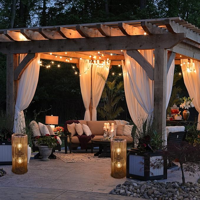 Solar Lanterns Outdoor Hanging Lantern Warm White Light Edison Style Bulb Yard Garden Wedding Home Parties Patio Decoration Waterproof Outdoor Floor Lamp Brown