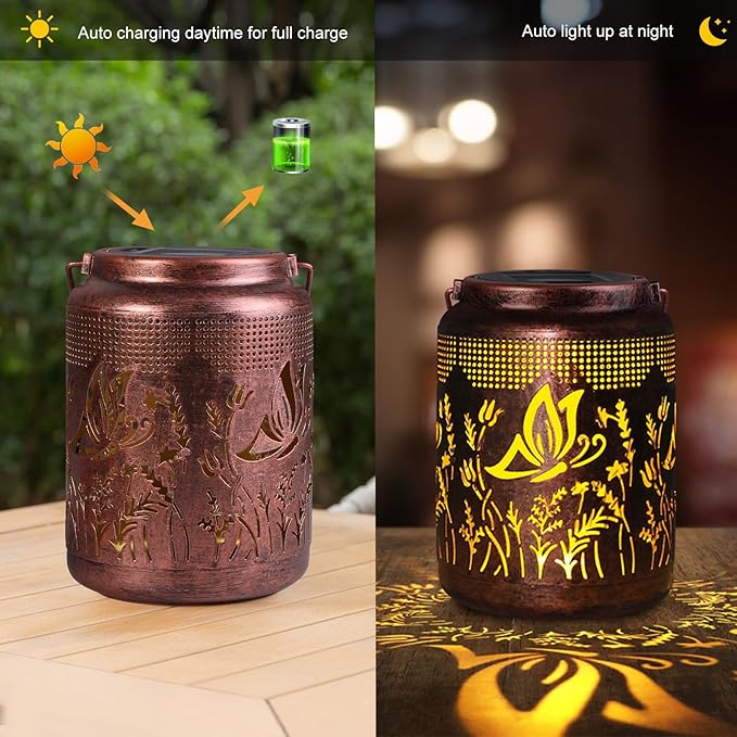 Solar Lanterns Outdoor Waterproof Hanging Butterfly Solar Lights Outdoor Decorations Gifts for Women Mom Grandma LED Lanterns Garden Decor Outside for Yard, Patio, Backyard, Porch