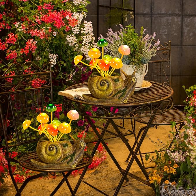 Solar Lights Outdoor Fairy Garden Accessories, Snail Statues Garden Decor for Outside, Gifts for Mother's Day Yard Decorations Patio Lawn Porch Balcony, Unique Housewarming Gifts for Women Mom Grandma