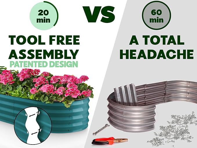 Galvanized Raised Garden Beds Outdoor // 6×3×1 ft Planter Raised Beds for Gardening, Vegetables, Flowers // Large Metal Garden Box // Patented Tool-Free Design (Turquoise)