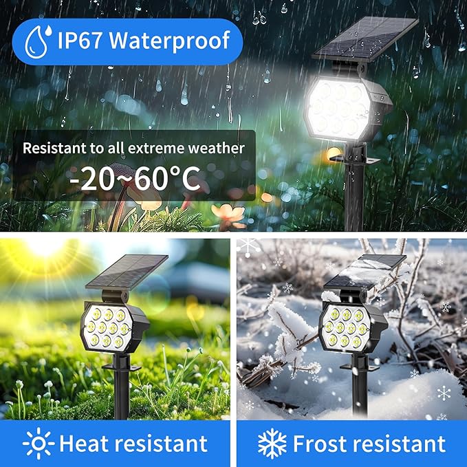 Solar Spot Lights Outdoor Waterproof IP67, 6 Pack - 50 LED Adjustable Solar Powered Landscape Spotlight with 3 Lighting Modes, Stake Light for Outside Yard Lawn Pathway Tree (Cool White)