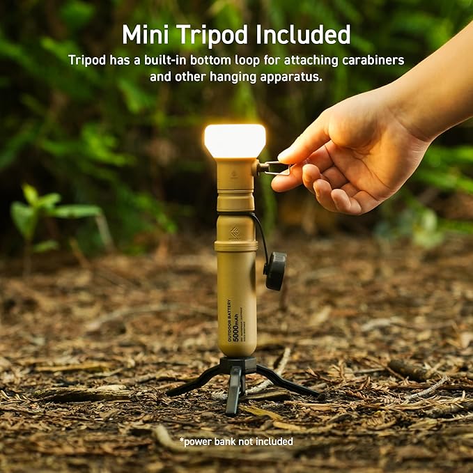ELECOM NESTOUT Outdoor Camping LED Lantern w/ Mini Tripod, Dimmable USB Powered Soft LED Light, IP44 Water Dust Resistant, 10-350 Lumen, Portable Lamp for NESTOUT Power Bank, Beige (LAMP-1)