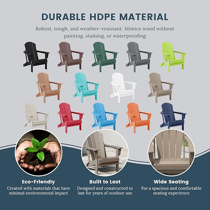 Westin Outdoors Laguna WO Home Furniture Adirondack Chair 4 PC Set Classic Outdoor Patio Folding Chair for Bon Fire Pit Lawn Backyard Beach Plastic Weather-Resistant (WeatherWood)