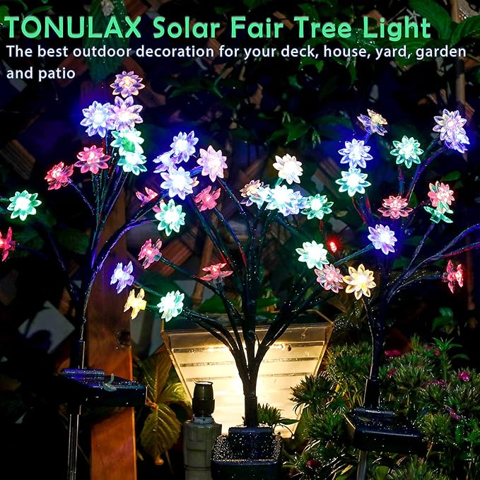 TONULAX Solar Garden Lights - Upgraded Landscape Tree Lights with Larger Solar Capacity, Decorative Light Outdoor for Pathway, Patio, Front Yard Decoration(2 Pack)