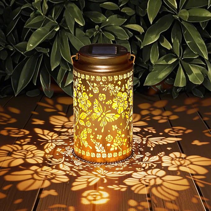 Butterfly Solar Lanterns Outdoor Waterproof, Metal Hanging Lights Decorations for Garden Yard Lawn Patio, Unique Butterfly Gifts for Women Mom Grandma Gardener Mother in Law Christmas
