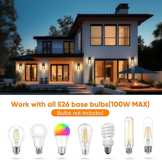 WIHTU Outdoor Wall Lantern, Waterproof Wall Sconce Light Fixtures, Porch Lights with Glass Shade, Exterior Light Fixtures, Aluminum Mount Lanterns, Anti-Rust Front Door Mount Lighting, 2 Pack