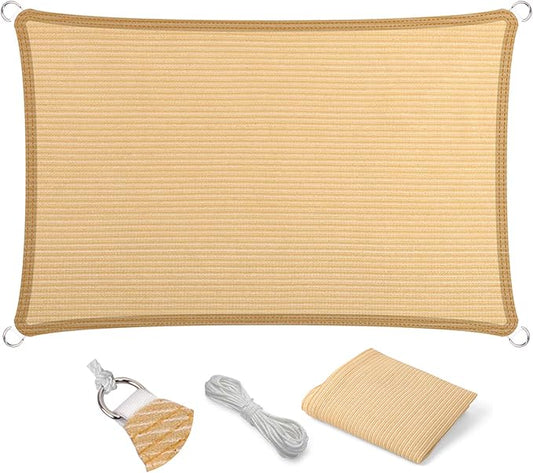 Eden's Decor Straight Flat-Edged Sun Shade Sail Rectangular 5' x 17' Beige UV-Blocking Outdoor Canopy Fabric Cloth Awning for Pergola Patio Garden Backyard Custom Size