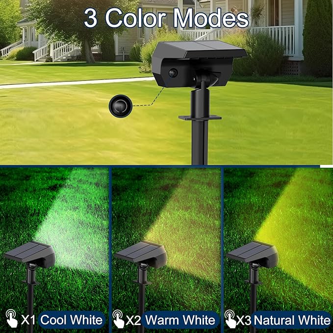 Solar Spot Lights Outdoor, [2 Pack/74 LED/3 Colors] 2-in-1 Solar Landscape Spotlights, IP65 Waterproof Auto On/Off Solar Powered Security Lights for Yard Garden Pathway Walkway