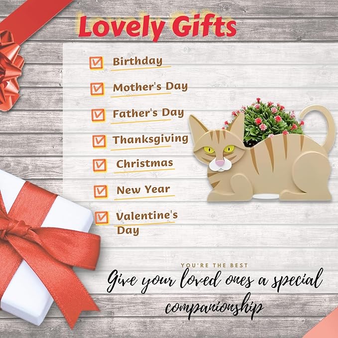 Yellow Cat Planter Plant Pots,Cute Garden Cat Flower Planter,Cat Planters Birthday Gifts for Women,Office,Indoor/Outdoor Decor（12.5 * 5.6 * 7.8in）