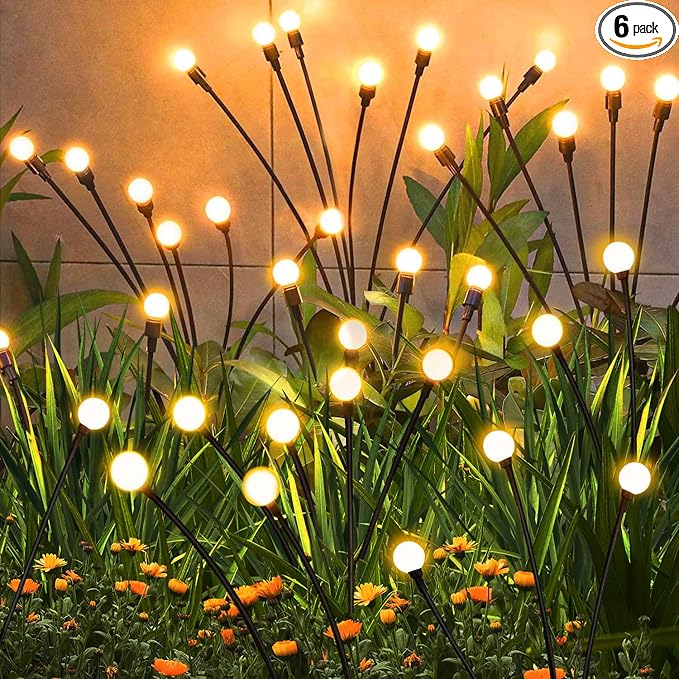 Solar Lights Outdoor Garden – 6 Pack 36 LEDs Solar Firefly Lights, Swaying Lights Waterproof, Solar Decorations for Yard Patio Pathway Lawn Gardening Gifts
