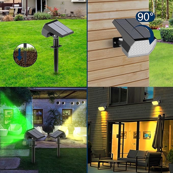 Solar Spot Lights Outdoor, [4 Pack/7 Colors/37 LED] 2-in-1 Solar Landscape Spotlights, IP65 Waterproof Auto On/Off Solar Powered Security Lights for Yard Garden Pathway Walkway