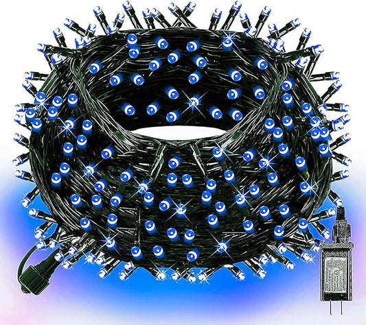 Dazzle Bright Christmas String Lights, Connectable Waterproof String Lights Green Wire with 8 Modes, Christmas Decorations for Indoor Yard Garden (Blue, 300 LED)
