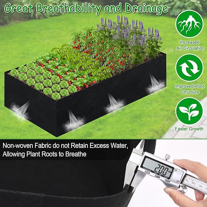 6x3x2ft Fabric Raised Garden Bed liner for Planter Raised Beds, Garden Grow Bed Bags to Grow Vegetables, Flowers, Fruits, Herbs, and Succulents, Rectangle Planting Container for Outdoor, 269 Gallon