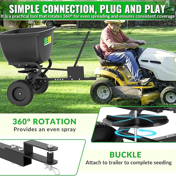 200LB Tow Behind Broadcast Spreader, Fertilizer Spreader Holds up to 550 lbs with 13" Pneumatic Tires and Adjustable Flow Control Lever,for Fertilizer, Grass Seed, Salt, Ice Melt, Lawn