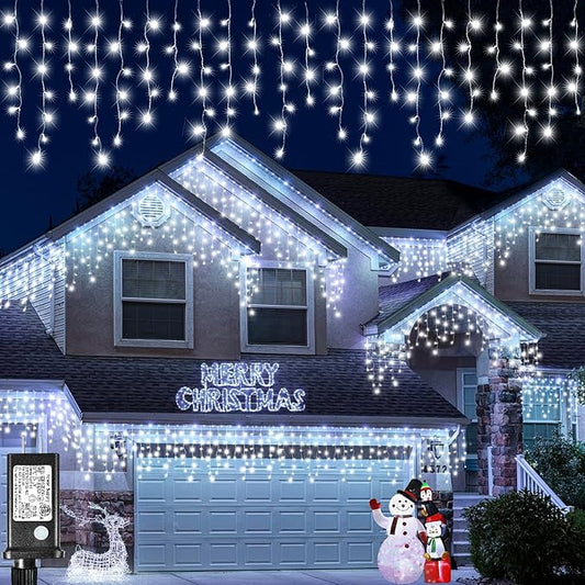 Christmas Icicle Lights Outdoor, 640 LED 66FT Icicle Lights for Outside with 8 Modes Timers, Waterproof Plug in Connectable String Light for House Roof Garden Party Wedding Decorations, White