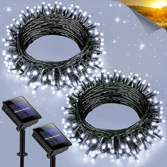 2 Pack Solar String Lights for Outside, Each 39Ft 120 LED Solar Lights Outdoor, 8 Modes Waterproof Solar Powered Fairy Twinkle Light for Backyard Patio Tree Party Garden Decoration, White