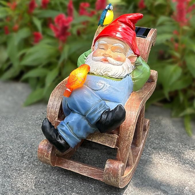Garden Gnome Statue Outdoor Decor, Solar Patio Garden Gnomes, Garden Decor for Outside Yard Sculptures & Statues Resin Figurines Gift for Women, Mom, Grandma