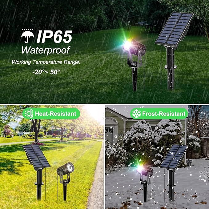 T-SUN RGB Solar Spotlights, Color Changing Solar Landscape Spotlights Auto ON/Off Solar Lights for Garden, Trees, Driveway, Pathway, Pool Area(RGB)