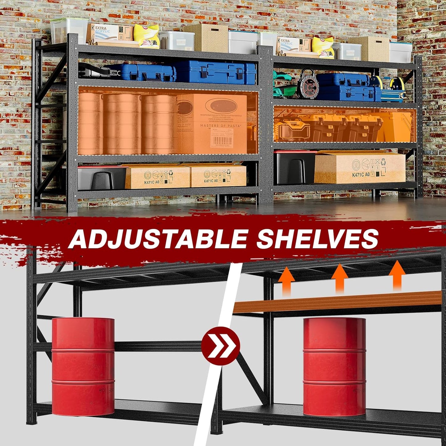 5000LBS Metal Steel Storage Shelves - 60" W Black 4 Tier Heavy Duty Rack Commercial Industrial Shelving with Adjustable Shelf for Basement Garage Warehouse - 60" W x 24" D x 70" H