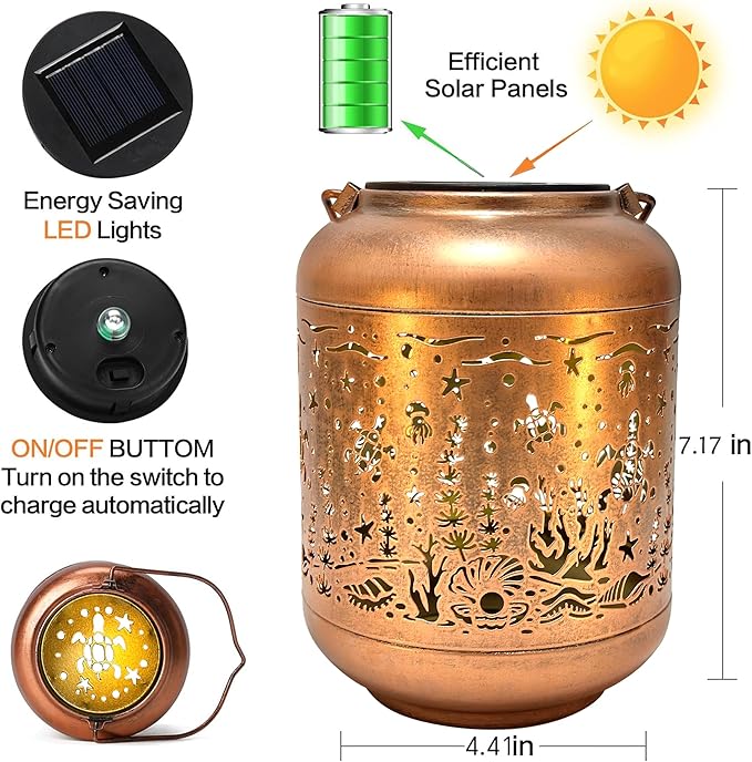 Outdoor Solar Lantern Ocean Element Waterproof Decorative Light Hanging Solar Light for Patio, Balcony, Backyard, Porch, Can be Used as a Gift for Mom and Grandma (Underwater World)