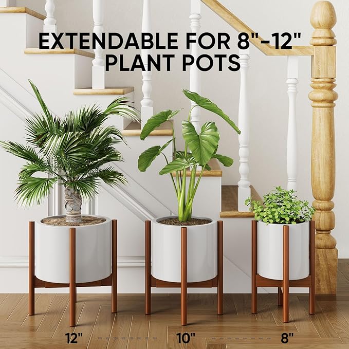 MUDEELA 2 Pack Adjustable Plant Stand Indoor, Bamboo Plant Stand 8 to 12 Inches, Single Floor Plant Stand for Indoor Plants, Bamboo Dark Brown Planter Stand for Indoor Plants, Pot Plant Not Included