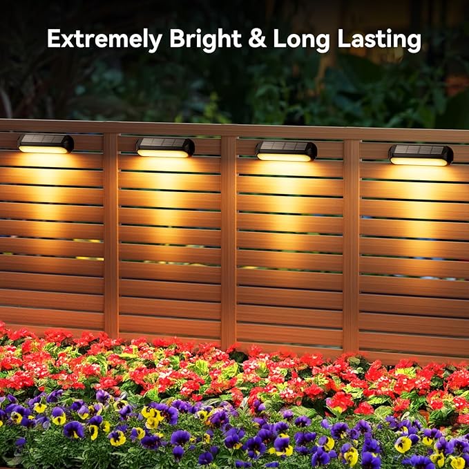 Solar Outdoor Lights for Deck 4 Pack, Upgraded RGB Solar Fence Lights with Color Changing & Warm White Mode, Waterproof LED Solar Powered Light for Yard, Wall, Stairs, Pool and Step Decor