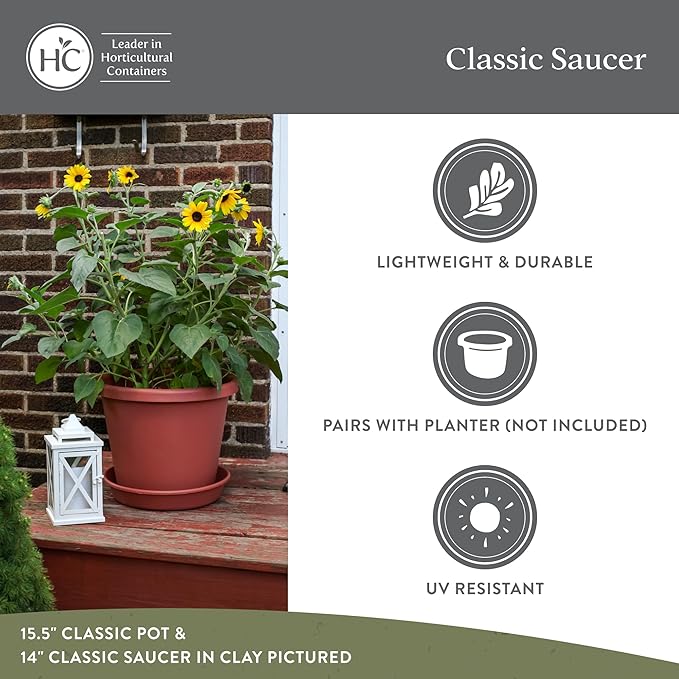 The HC Companies Flower Pot Saucers - Plastic Plant Saucer for Outdoors & Indoors - Traditional Design Plant Pot Trays for Water Drainage - Durable & Stylish Round Plant Tray (21-inch Clay)