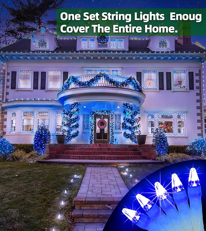 750 LED Outdoor Christmas Lights Decorations, 246ft Green Wire LED Christmas String Lights with Timer Memory, Twinkle Lighs for Indoor Outdoor Xmas Party Christmas Tree Wedding Garden Patio Blue