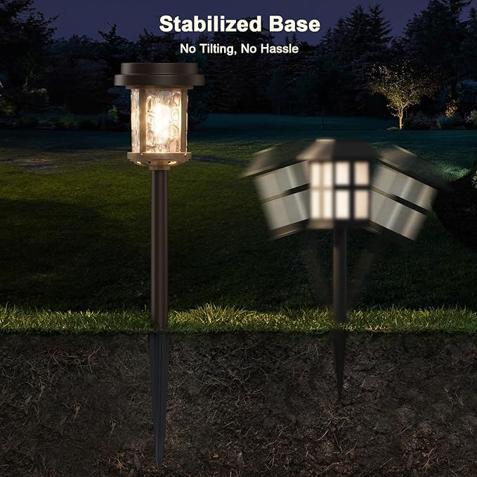 XMCOSY+ Solar Pathway Lights, Garden Solar Lights, 20 LM LED Glass Water Lens, IP65 Waterproof Solar Powered Light for Outside Driveway Walkway Landscape Backyard Sidewalk (‎Black & Brown)