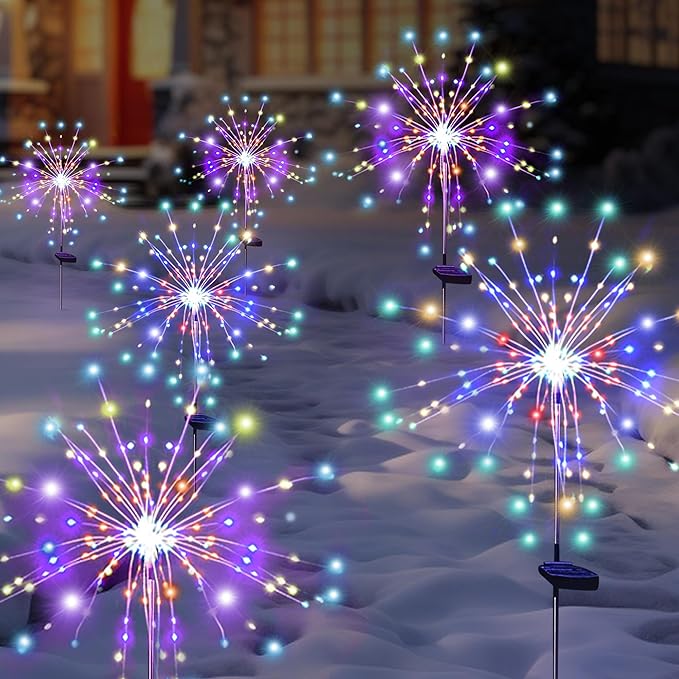 Solar Garden Firework Lights Outdoor Waterproof 6 Pack, 120 LED Sparklers, Colorful, for Patio, Backyard, Sidewalk, Christmas, Parties